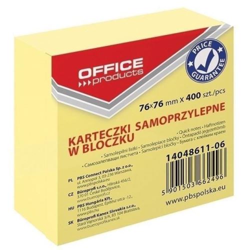 Cub notite adezive OFFICE Products, 400 file, galben pal, 76 x 76 mm