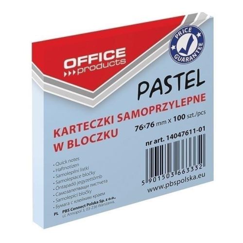 Notite adezive OFFICE Products,  76 x 76 mm, albastru pastel,  100 file